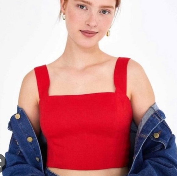 FARM Rio Tops - Farm Rio Anthropologie Linen Red Crop Top,  Size XS
